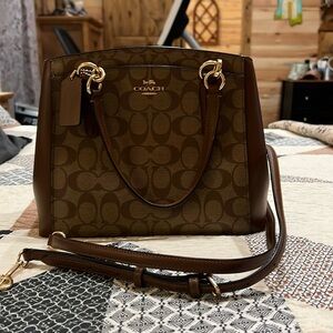 COACH Minetta Signature C Coated Canvas & Smooth Leather 2Way Satchel/Crossbody